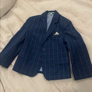 Blue Plaid Blazer with Pocket Square